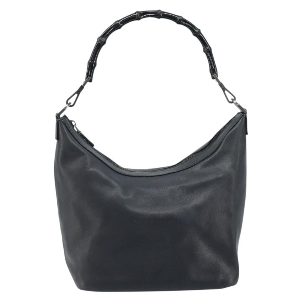 Gucci Vintage Bamboo Hobo Leather Black Leather Handbag (Pre-Owned)