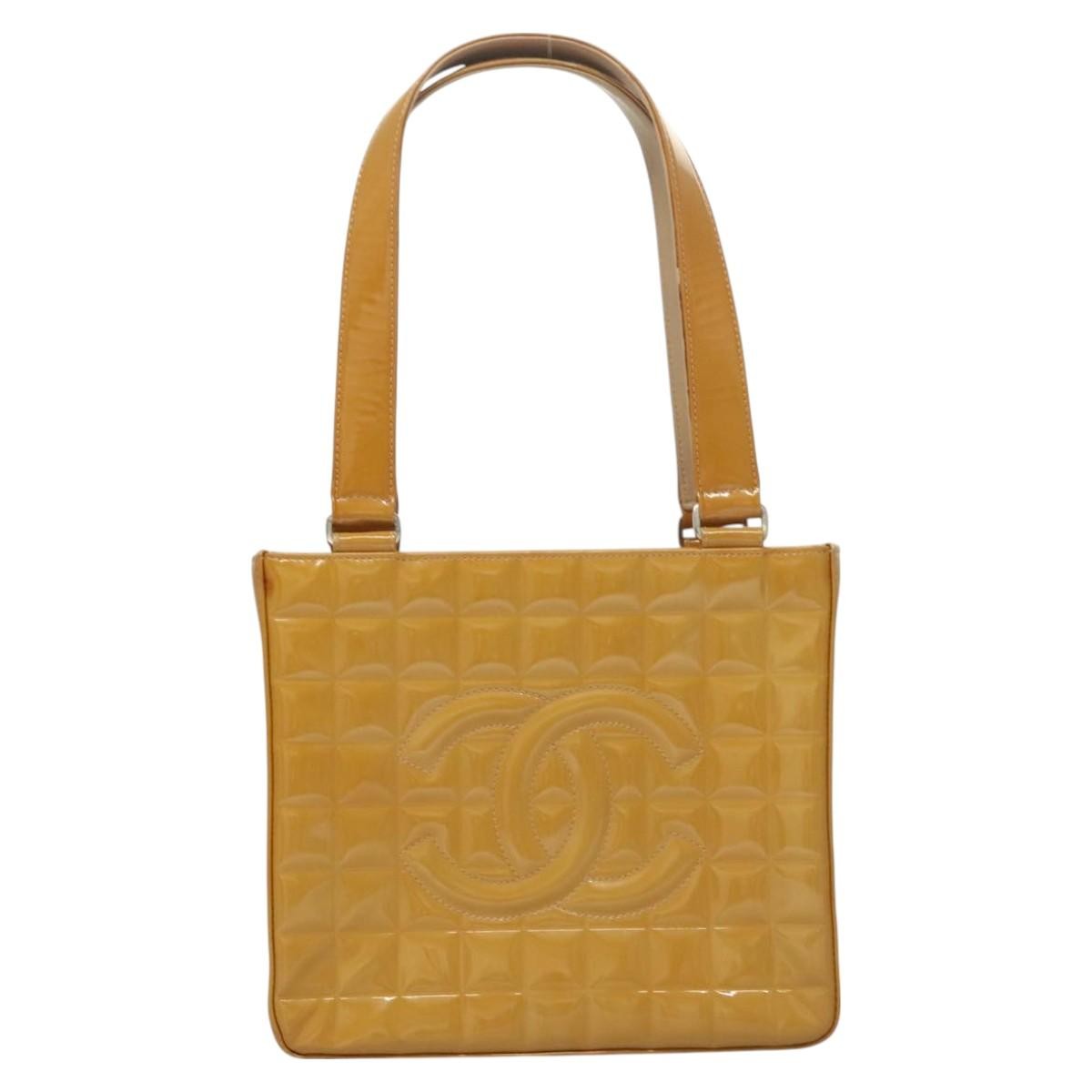 Chanel Chocolate Bar Cc Tote Quilted Patent Yellow Patent_Leather Handbag