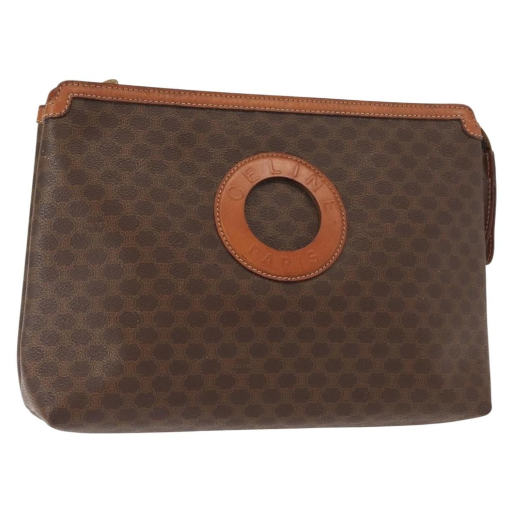 Celine Circle Logo Macadam Pouch Canvas And Leather Brown Canvas Clutche & Pouche Bag