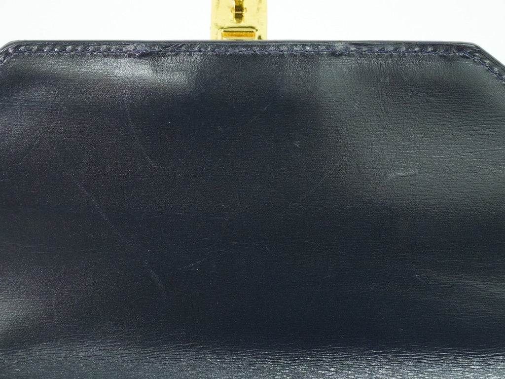 Gucci Vintage Lady Lock Top Handle Bag Leather Navy Leather Handbag (Pre-Owned)