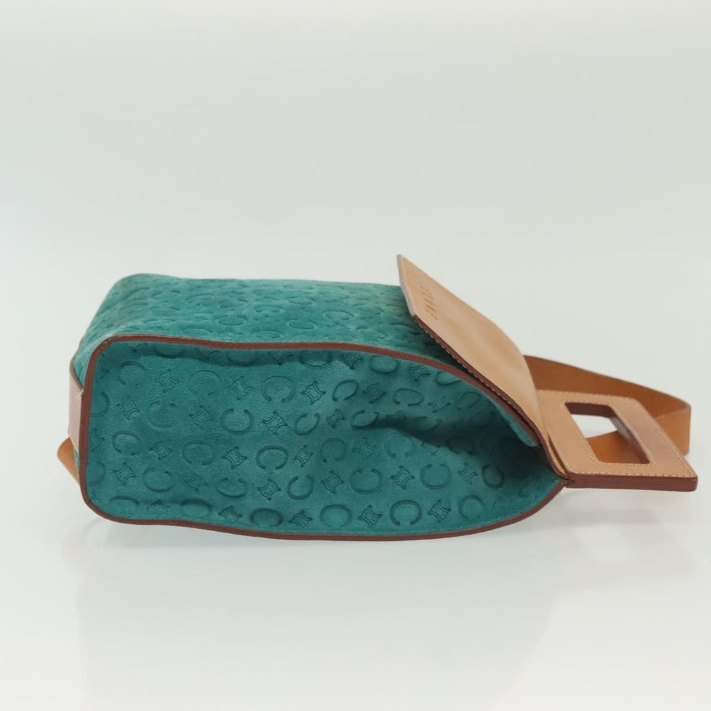 Celine Macadam Shoulder Bag Canvas Turquoise Suede Bag