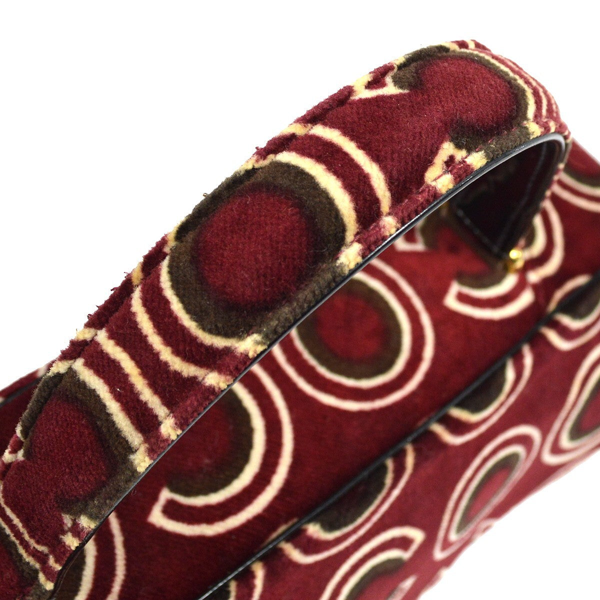 Chanel Cc Top Handle Bag Coco Print Velvet Burgundy Velvet Handbag