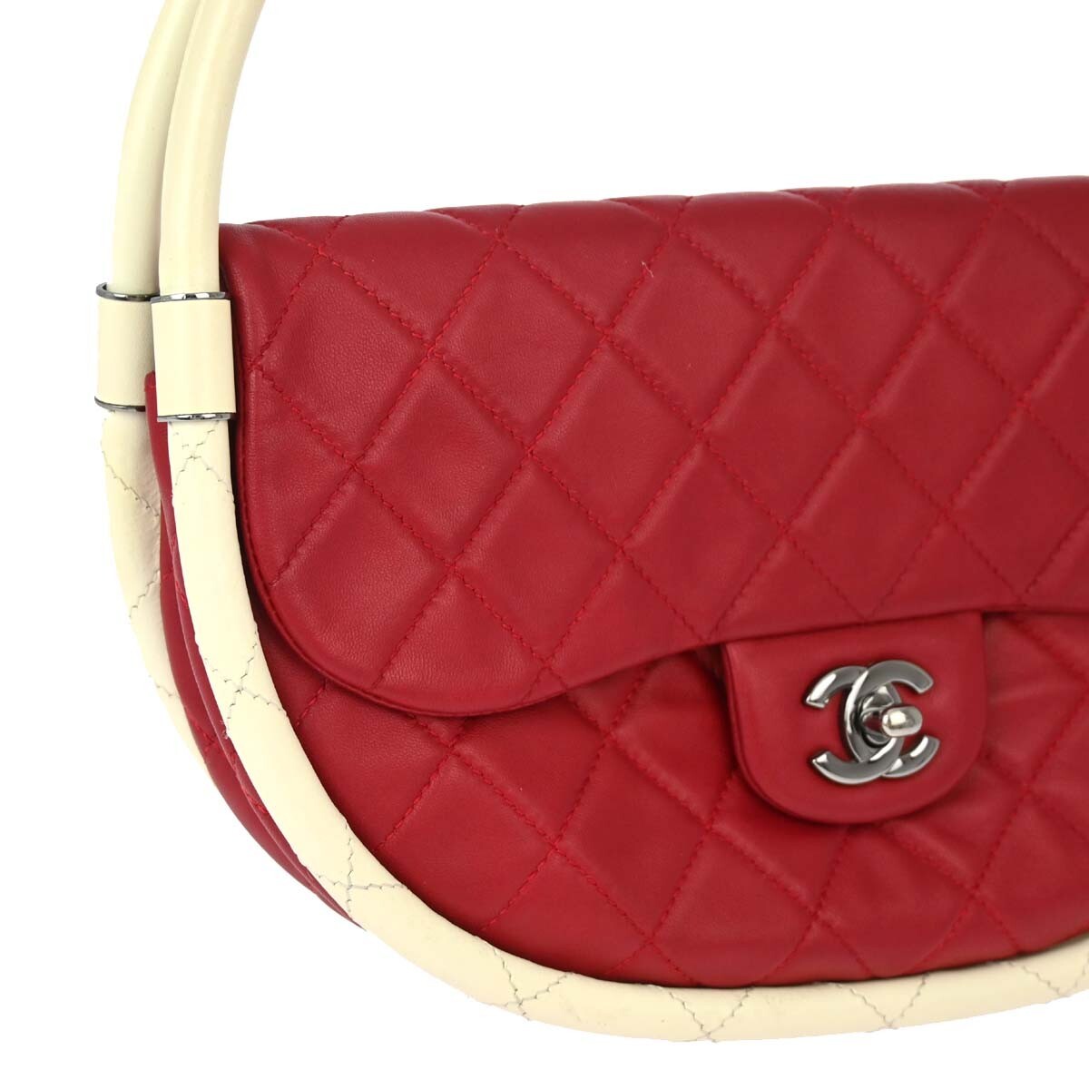 Chanel Hula Hoop Bag Quilted Lambskin Red Lamb Handbag