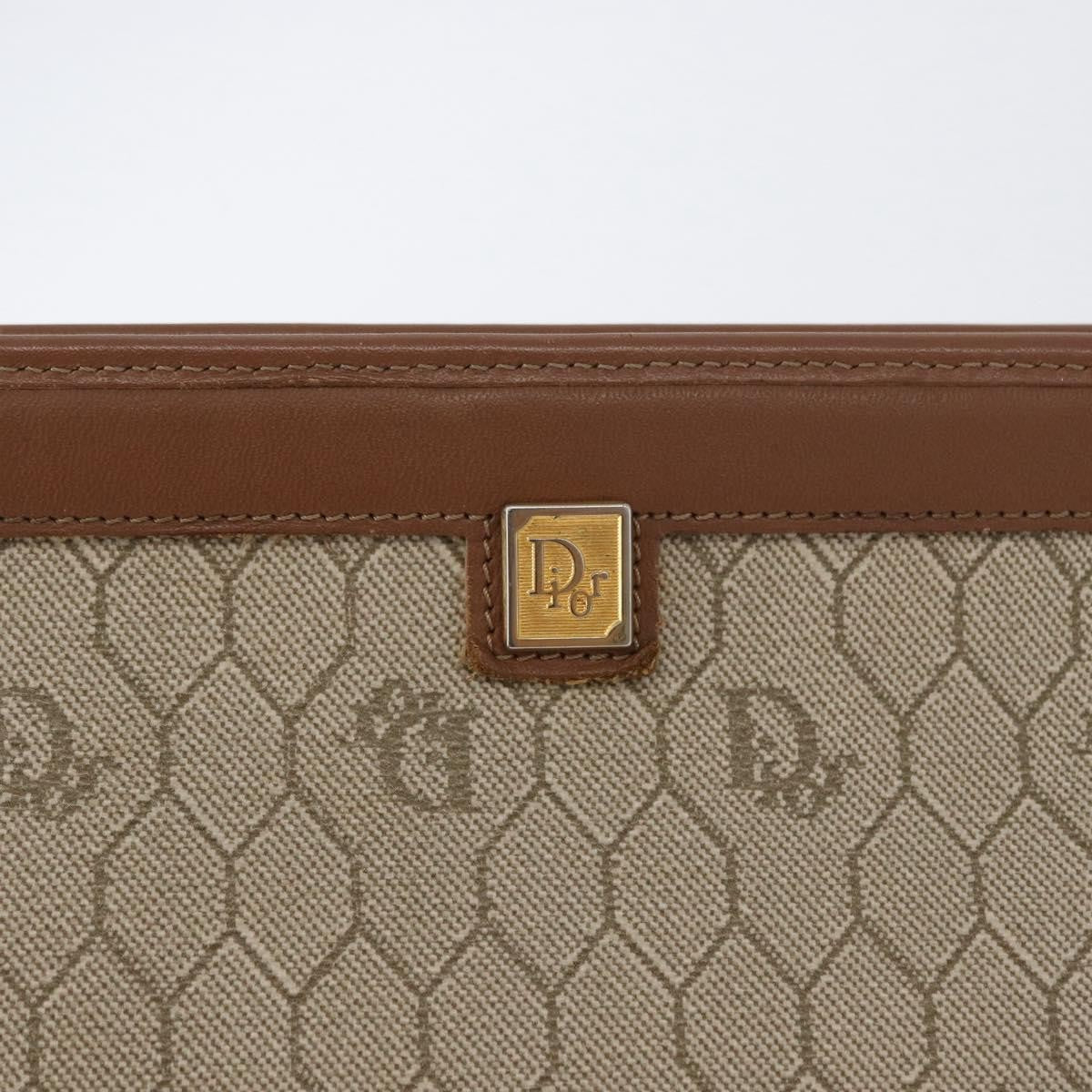 Christian Dior Vintage Honeycomb Zip Pouch Canvas And Leather Beige Canvas Clutche & Pouche Bag (Pre-Owned)