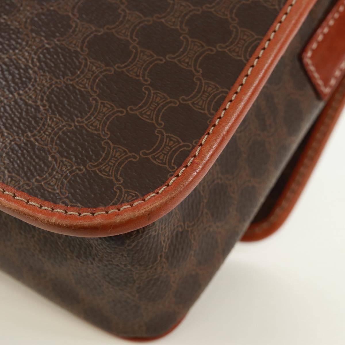 Celine Vintage Macadam Circle Logo Shoulder Bag Canvas And Leather Brown Canvas Shoulder Bag Bag
