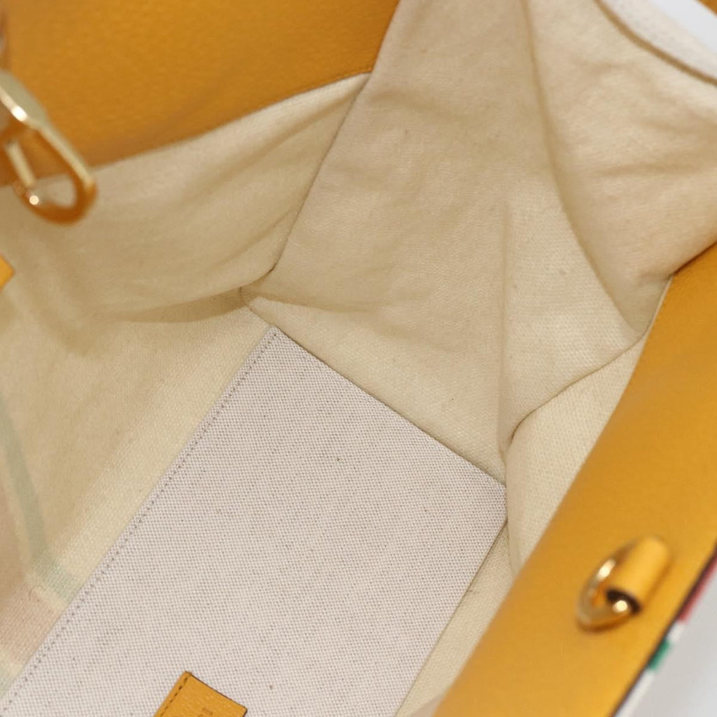 Gucci Foldable Web Tote Canvas With Leather Beige Canvas Tote Bag Bag (Pre-Owned)