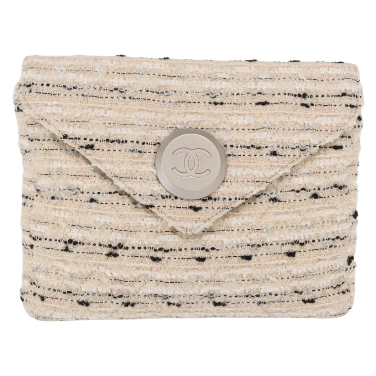 Chanel Vintage Envelope Chain Clutch Tweed White Tweed Clutche & Pouche Bag