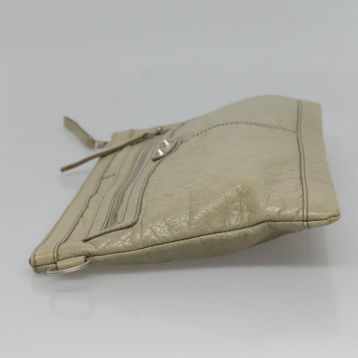 Balenciaga Classic City Clip Pouch Leather Beige Leather Clutche & Pouche