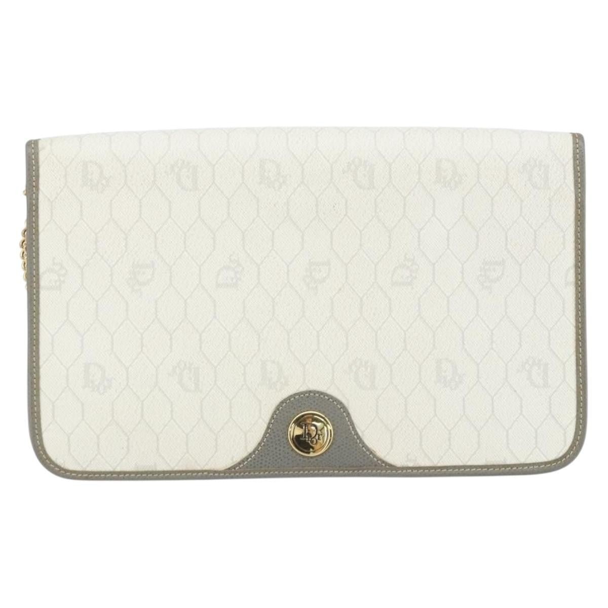Christian Dior Vintage Honeycomb Chain Canvas White Canvas Shoulder Bag Bag (Pre-Owned)