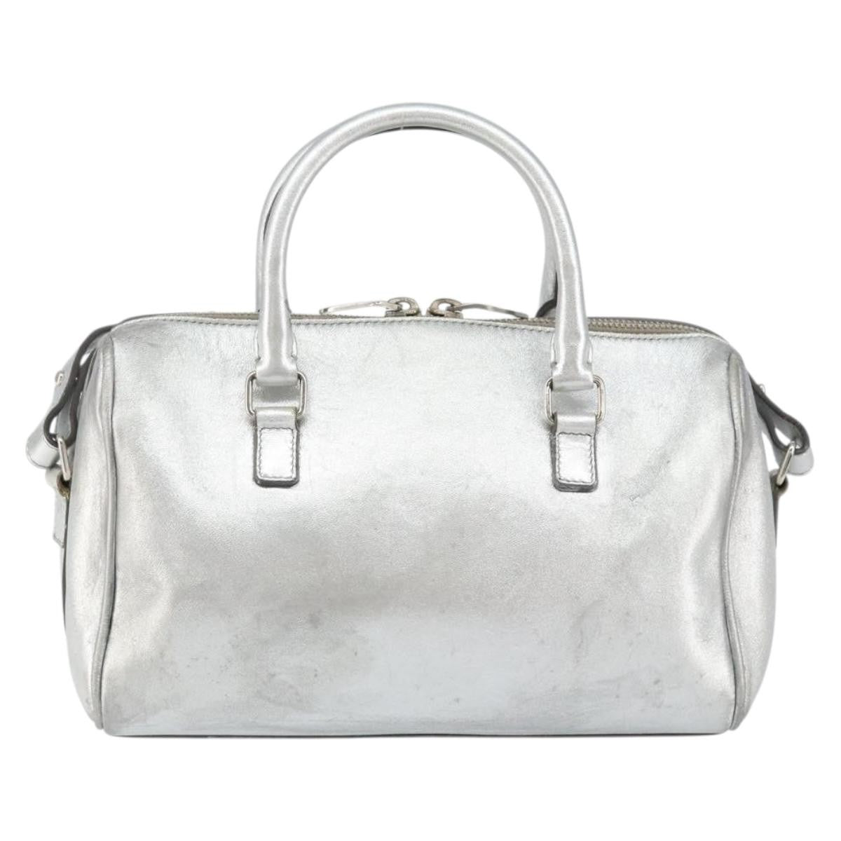 Saint Laurent Classic Duffle Bag Leather Silver Leather Handbag (Pre-Owned)