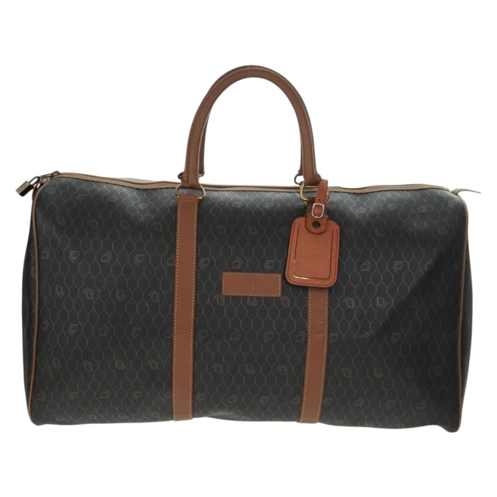 Christian Dior Vintage Honeycomb Boston Bag Canvas And Leather Black Canvas Travel Bag Bag (Pre-Owned)