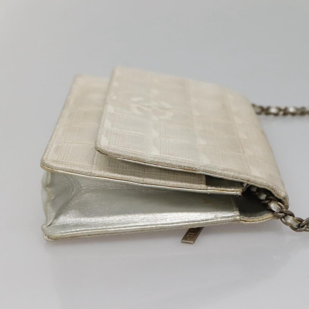Chanel Travel Line Wallet On Chain Quilted Nylon Silver Nylon Bag