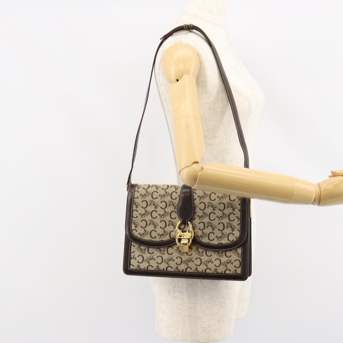 Celine C Sulky Shoulder Bag Canvas And Leather Brown Canvas Shoulder Bag Bag