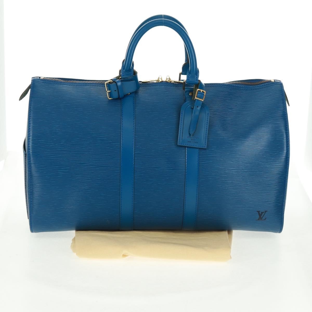 Louis Vuitton Keepall Bag Epi Leather Blue Leather Travel Bag