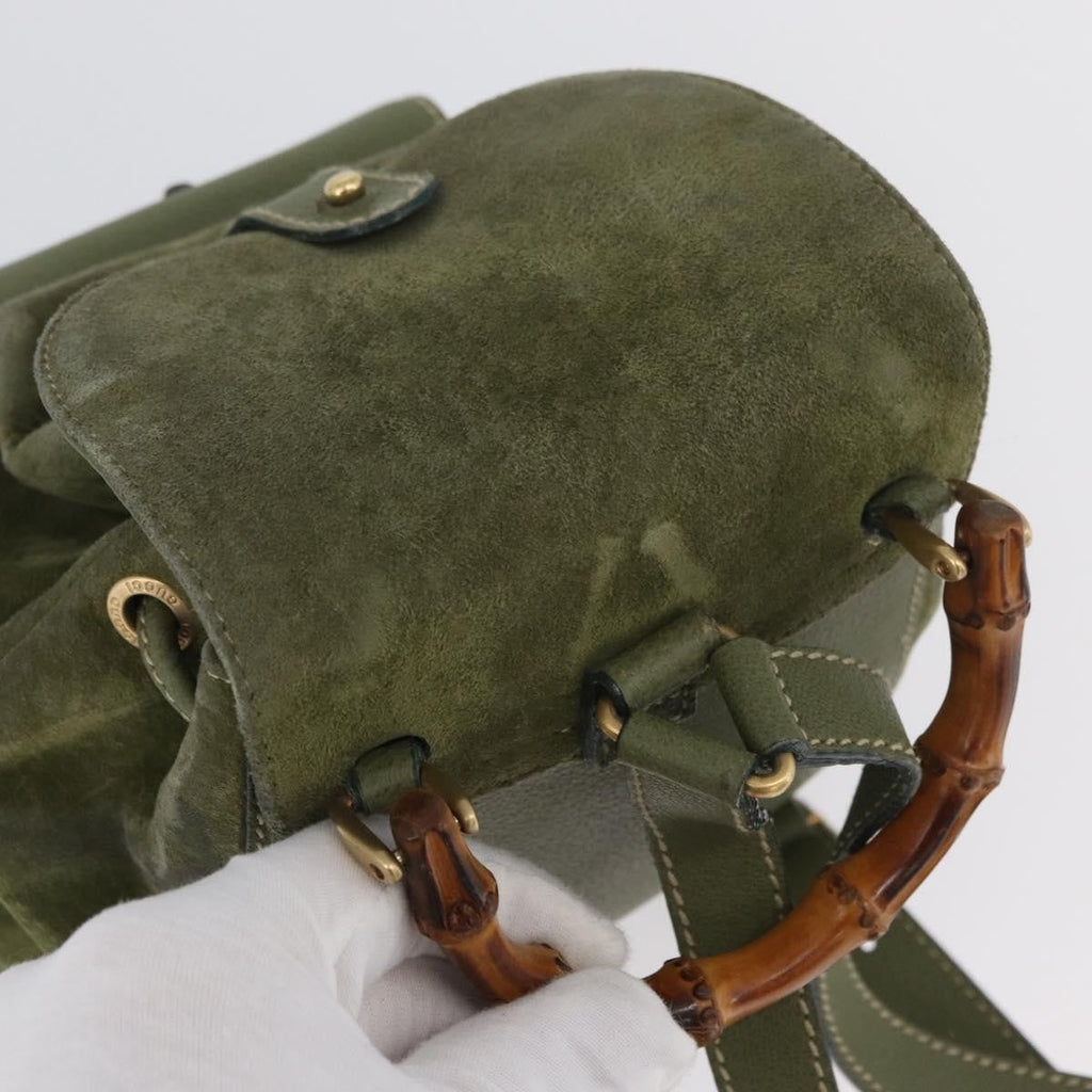Gucci Gucci Bamboo Backpack Daim Khaki Leather Backpack Bag (Pre-Owned)