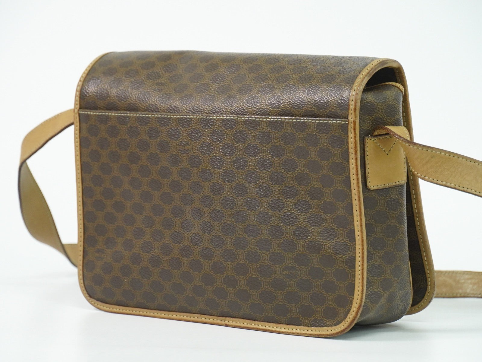 Celine Vintage Macadam Shoulder Bag Canvas And Leather Brown Canvas Shoulder Bag Bag