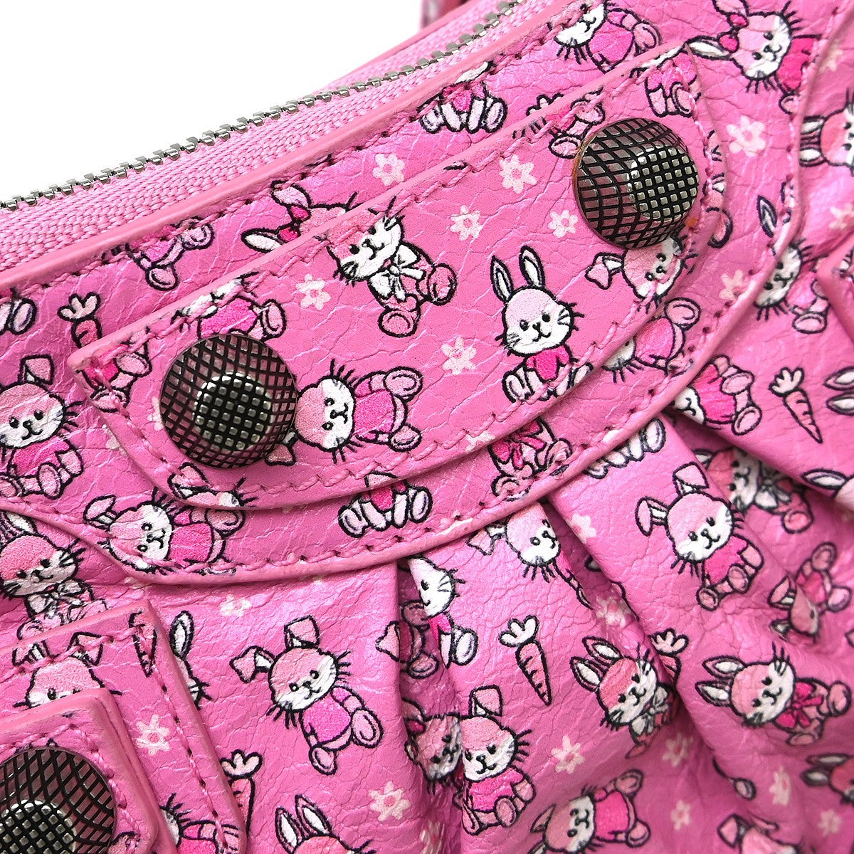 Balenciaga Le Cagole Giant Studs Shoulder Bag Printed Leather Pink Leather Shoulder Bag