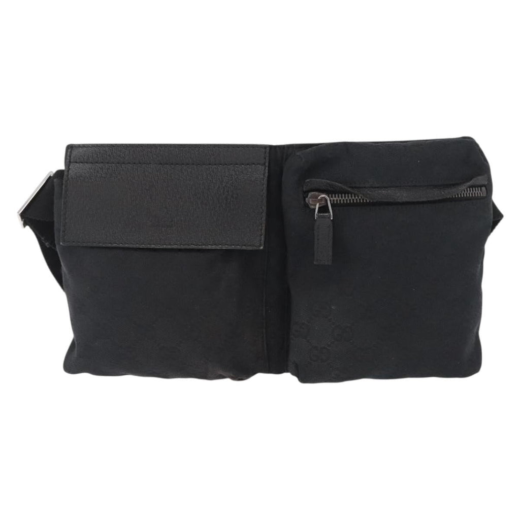 Gucci Vintage Double Belt Bag Gg Canvas With Leather Black Canvas Clutche & Pouche Bag (Pre-Owned)