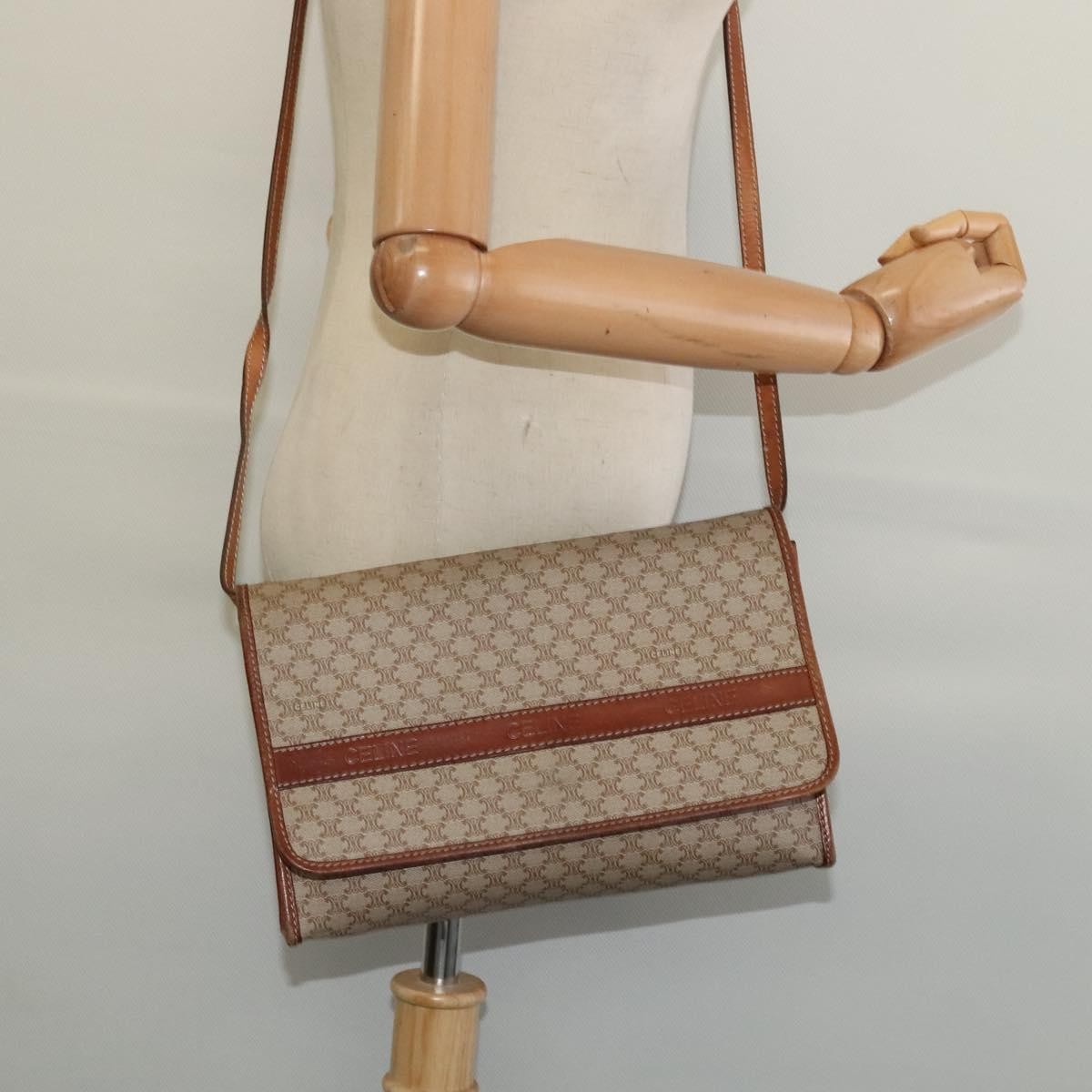 Celine Vintage Macadam Shoulder Bag Canvas And Leather Beige Canvas Bag