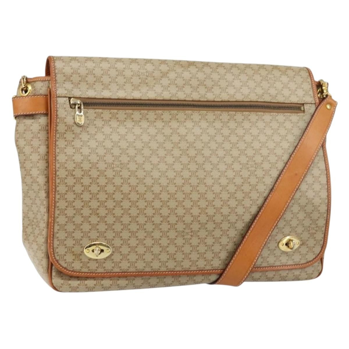 Celine Macadam Shoulder Bag Pvc Leather Beige Canvas Bag