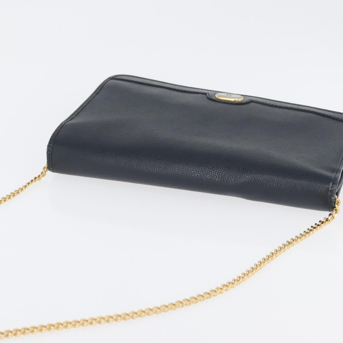 Christian Dior Vintage Chain Flap Shoulder Bag Leather Navy Leather Shoulder Bag Bag (Pre-Owned)