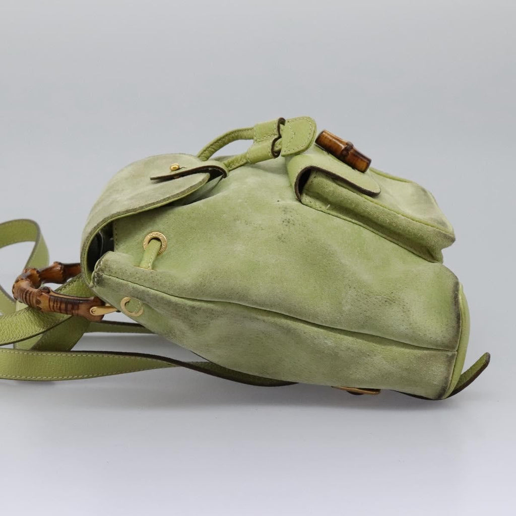 Gucci Gucci Bamboo Backpack Daim Green Suede Backpack Bag (Pre-Owned)