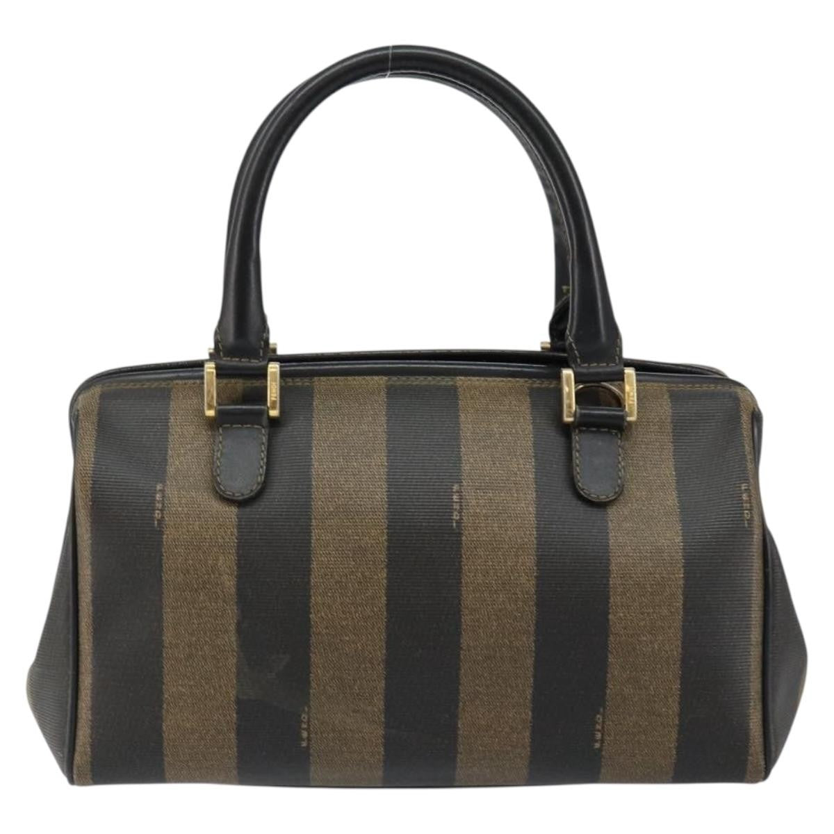 Fendi Vintage Pequin Boston Bag Coated Canvas Black Canvas Bag
