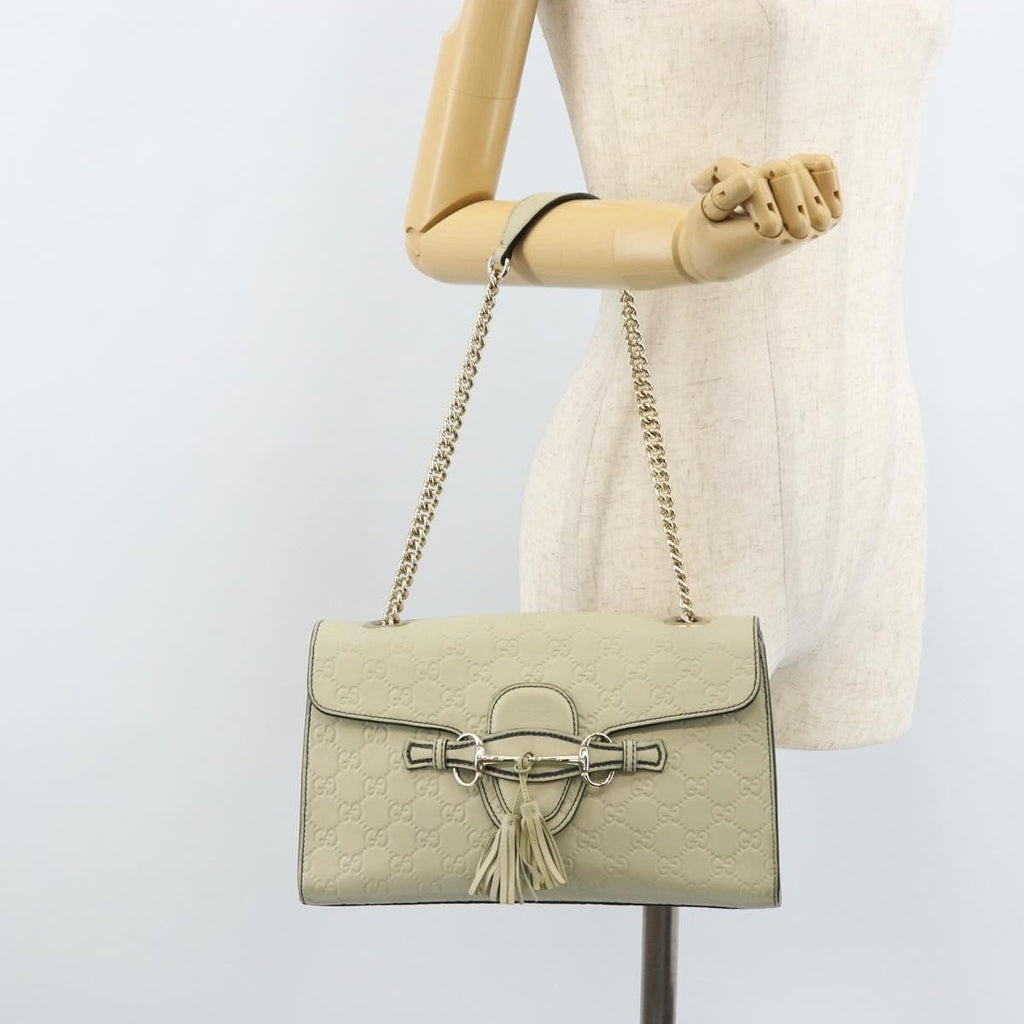 Gucci Emily Chain Flap Bag Guccissima Leather Beige Leather Shoulder Bag Bag (Pre-Owned)