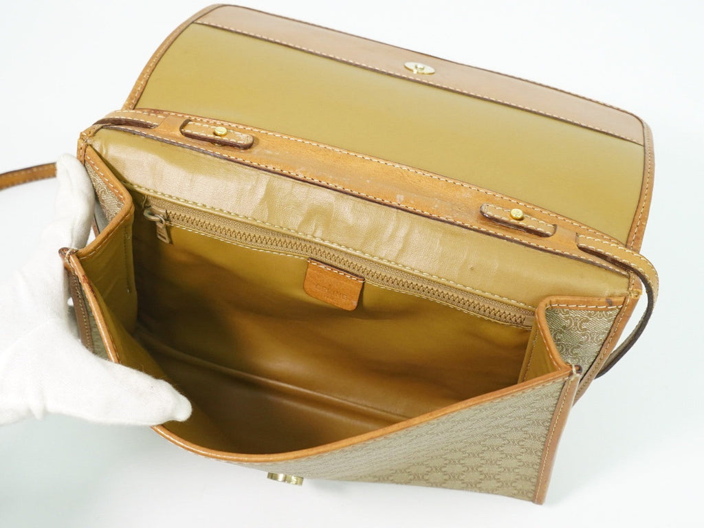 Celine Vintage Macadam Shoulder Bag Canvas Beige Canvas Shoulder Bag Bag