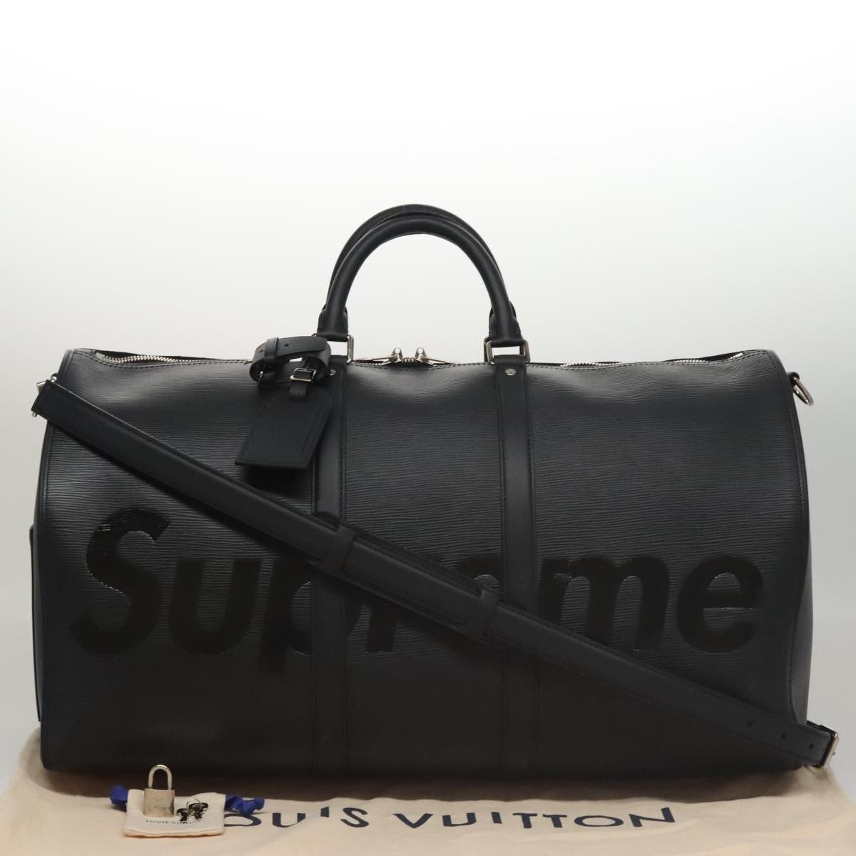 Louis Vuitton Keepall Bandouliere Bag Limited Edition Supreme Epi Leather Black Leather Bag
