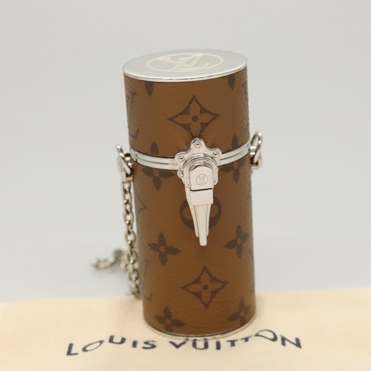 Louis Vuitton Lipstick Case On Chain Reverse Monogram Canvas Brown Canvas Clutche & Pouche Bag