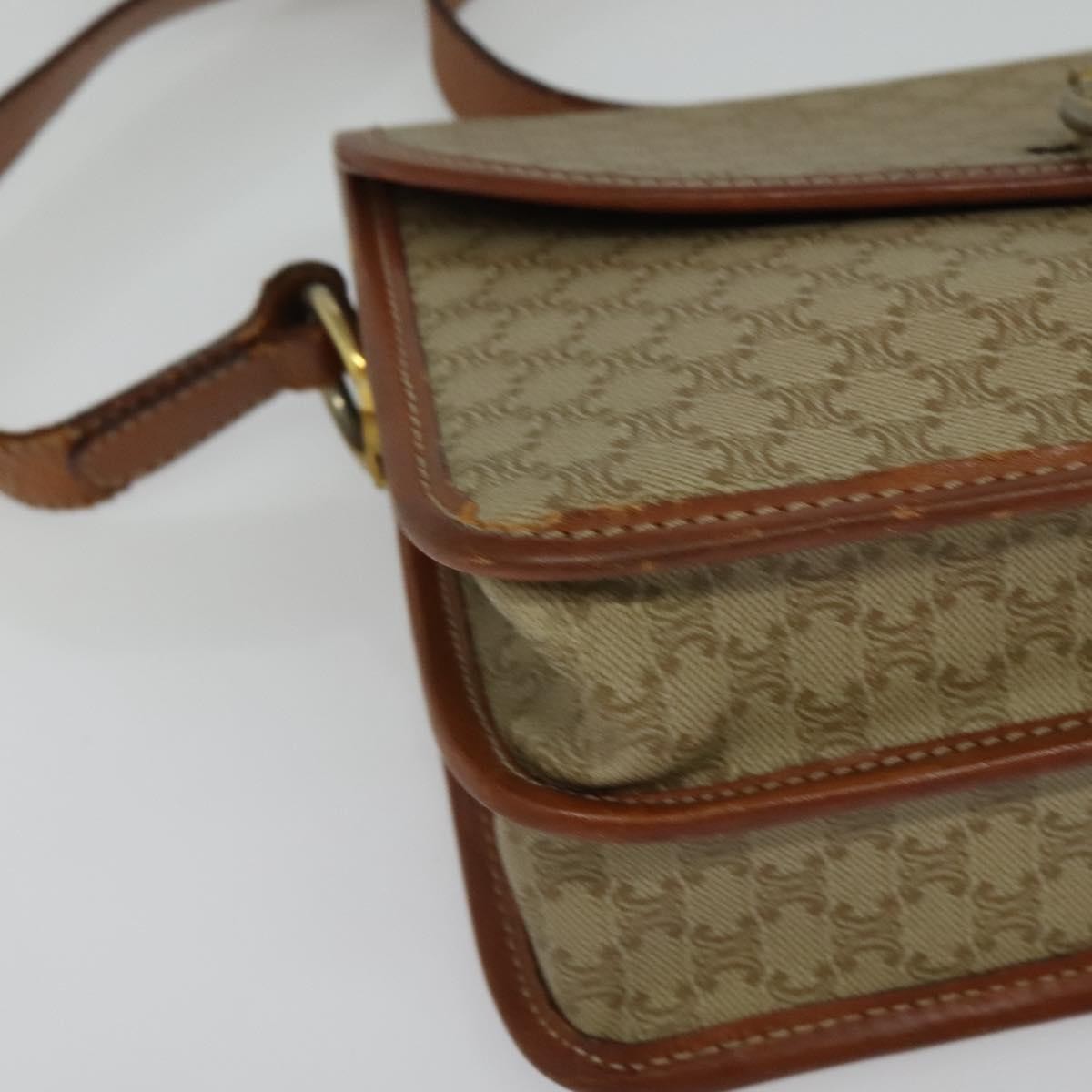 Celine Macadam Shoulder Bag Pvc Leather Beige Canvas Bag