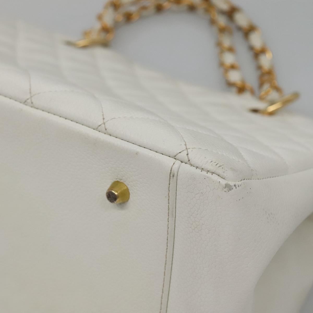 Chanel Vintage Grand Shopping Tote Quilted Caviar White Leather Bag