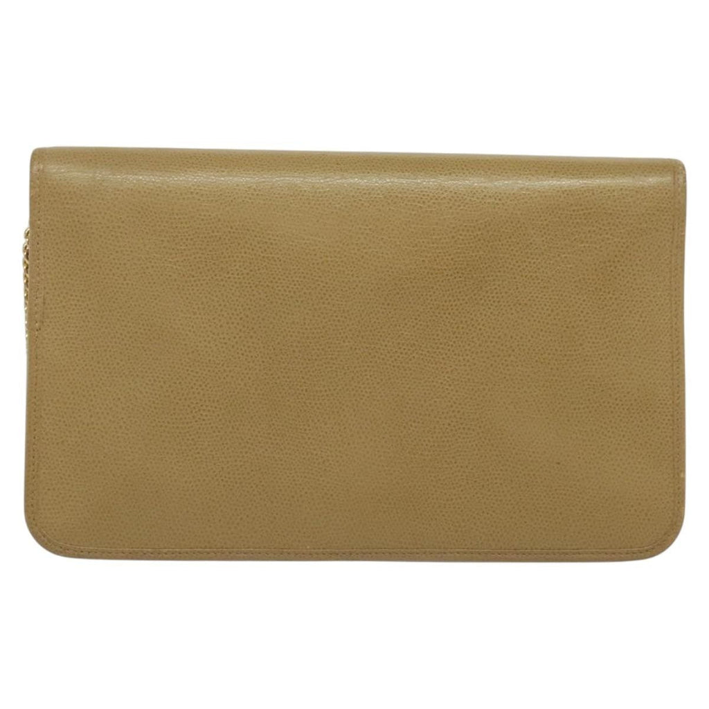 Christian Dior Vintage Chain Flap Shoulder Bag Leather Beige Leather Shoulder Bag Bag (Pre-Owned)