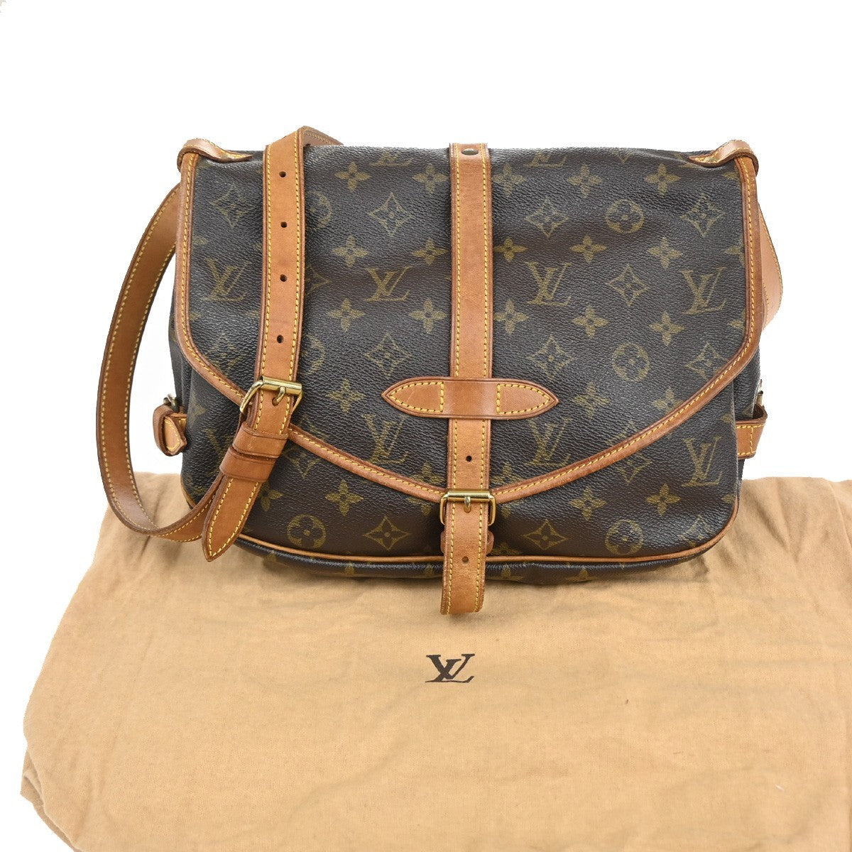Louis Vuitton Saumur Handbag Monogram Canvas Brown Canvas Shoulder Bag