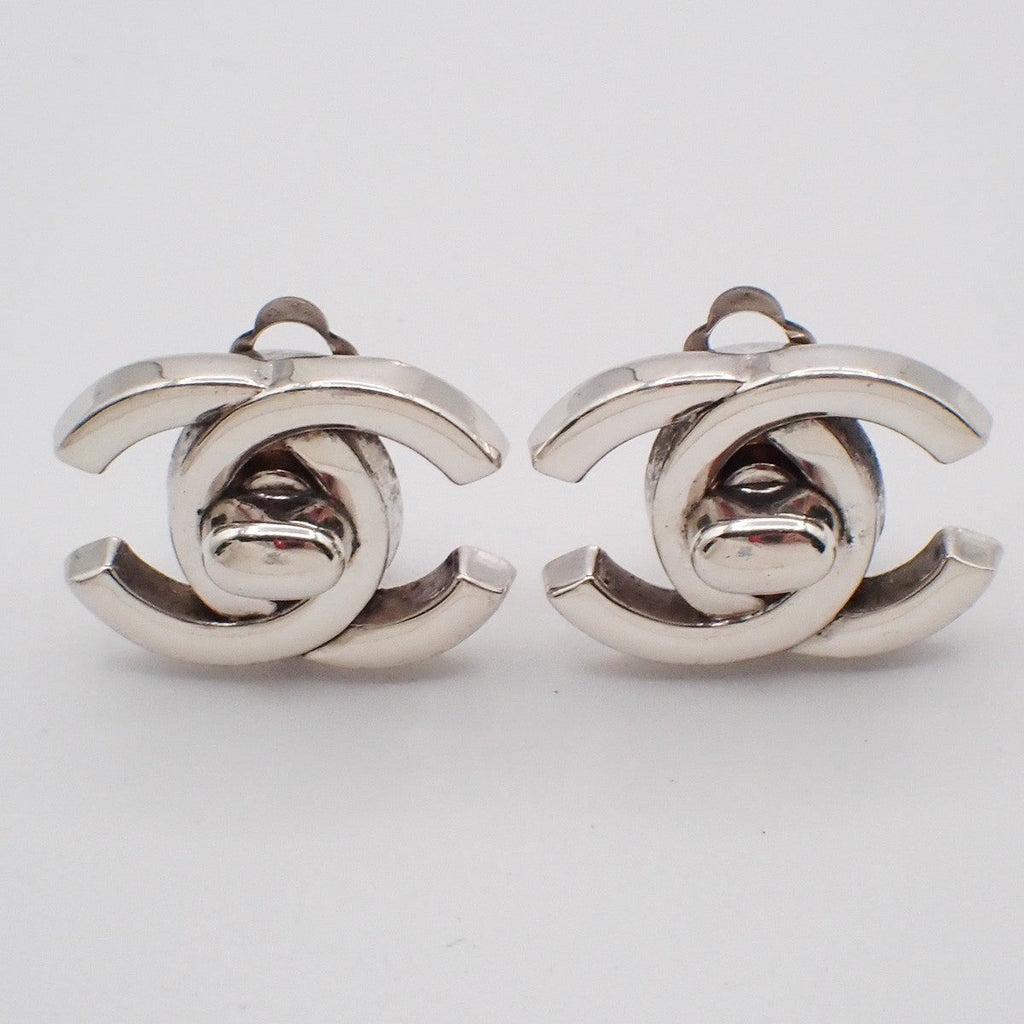 Chanel Cc Turnlock Clip-On Earrings Metal Silver Silver_Plated Earrings Jewelry