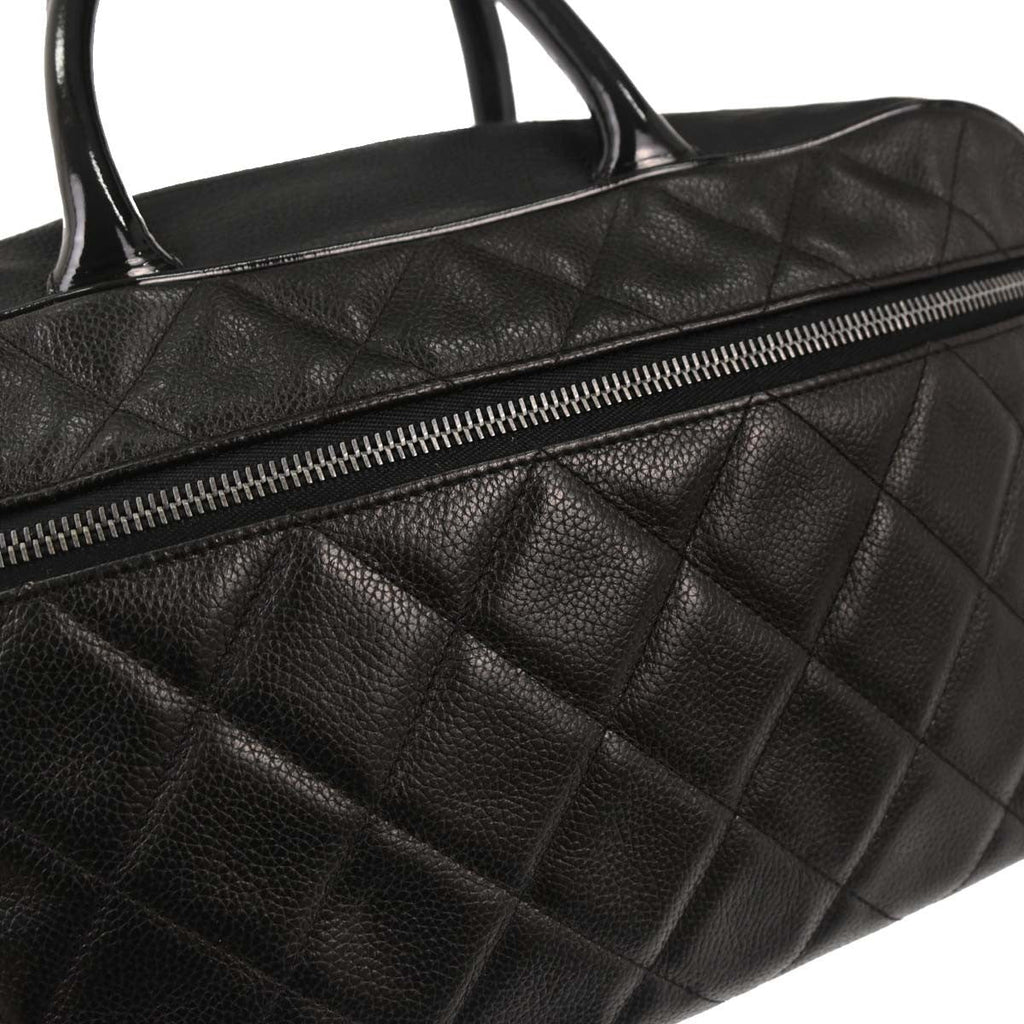Chanel Embossed Logo Bowler Bag Quilted Caviar Black Leather Travel Bag Bag