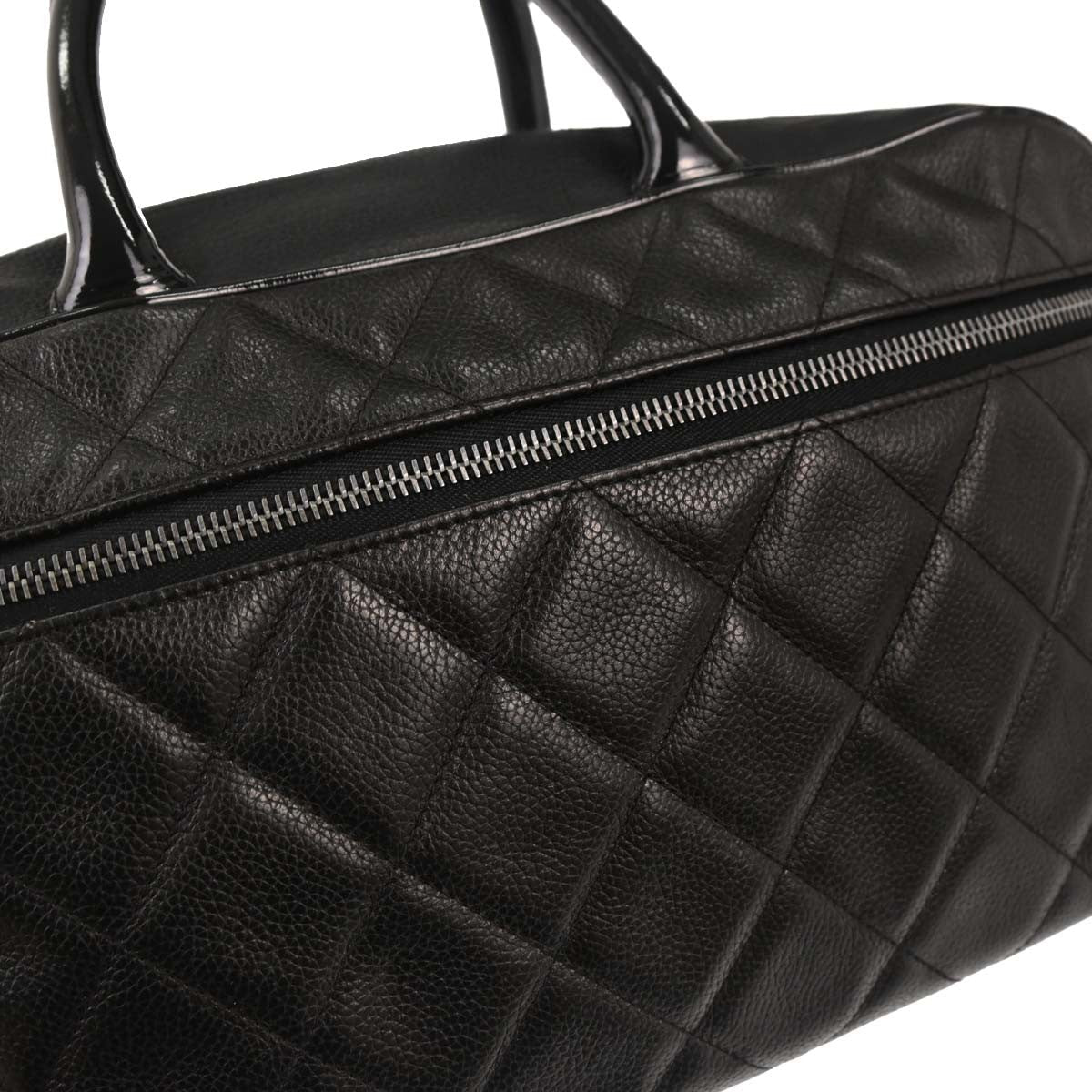 Chanel Embossed Logo Bowler Bag Quilted Caviar Black Leather Travel Bag Bag