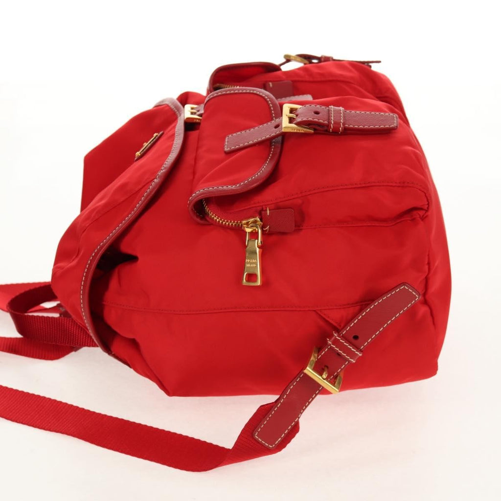 Prada Vela Double Front Pocket Backpack Tessuto With Saffiano Leather Red Nylon Backpack Bag