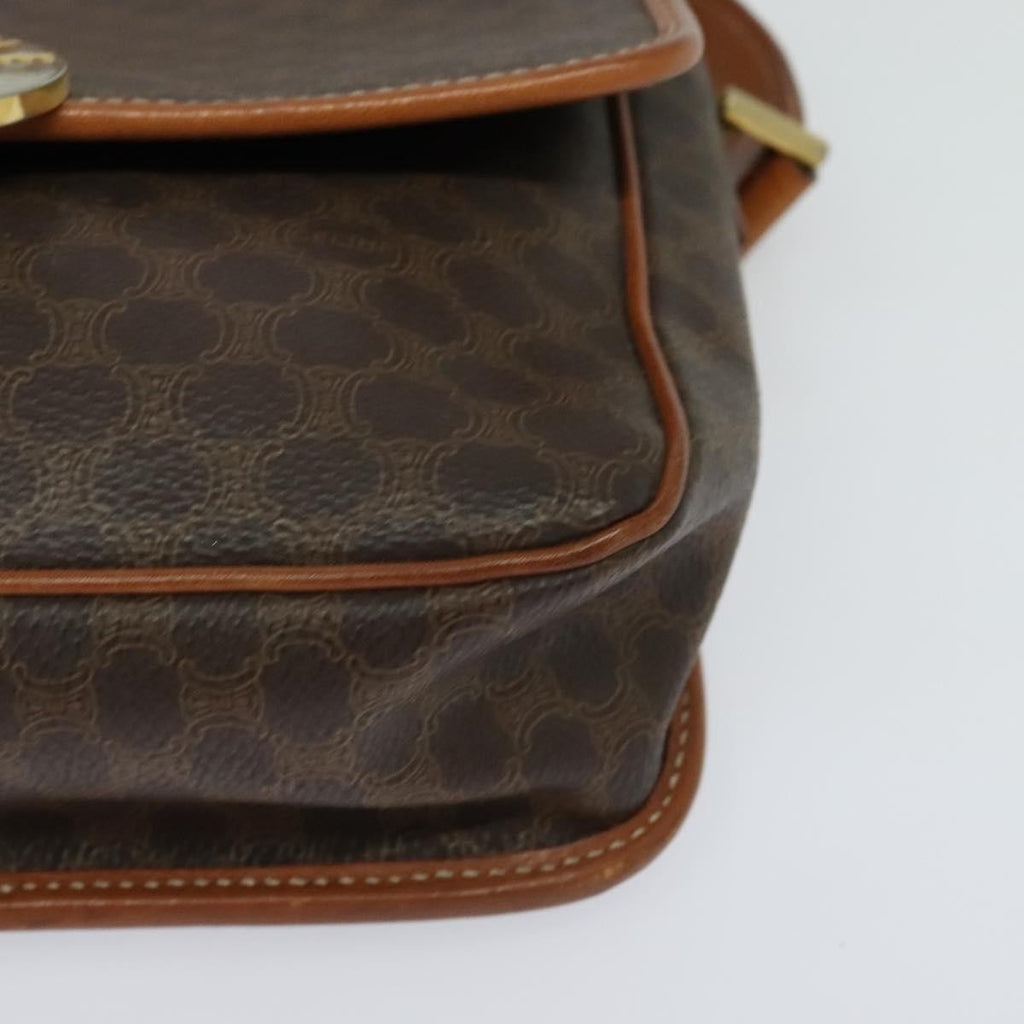 Celine Vintage Macadam Circle Logo Shoulder Bag Canvas And Leather Brown Canvas Shoulder Bag Bag