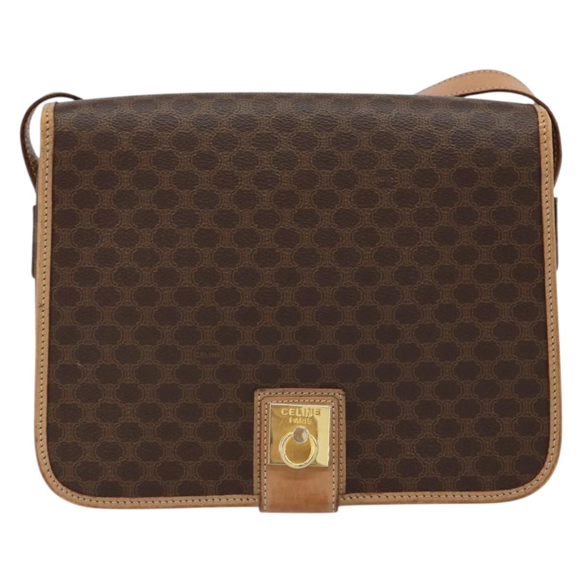 Celine Vintage Macadam Shoulder Bag Canvas And Leather Brown Canvas Shoulder Bag Bag