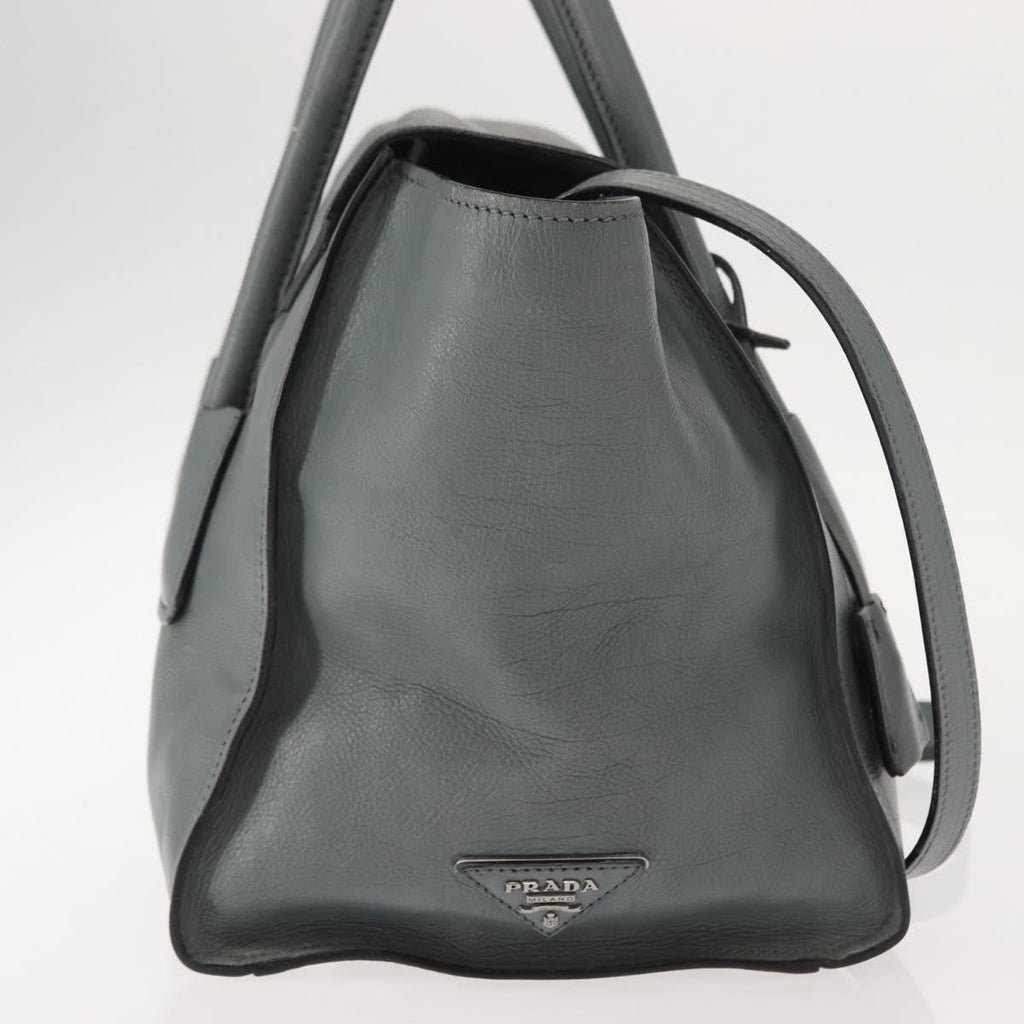 Prada Twin Pocket Lock Flap Tote Glace Calf Gray Leather Tote Bag Bag