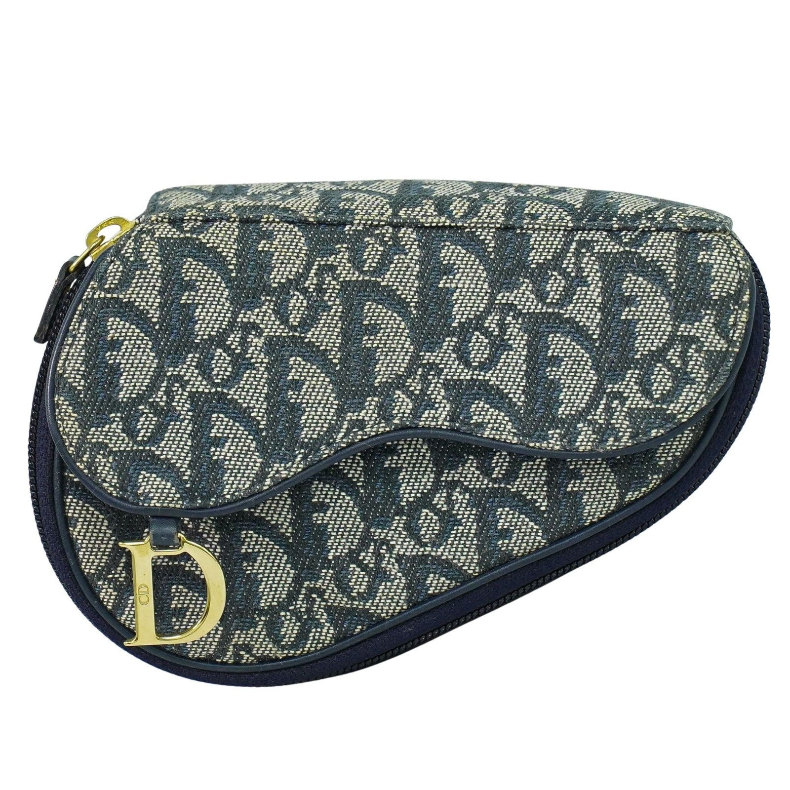 Christian Dior Saddle Zip Pouch Diorissimo Canvas Navy Canvas Clutche & Pouche Bag (Pre-Owned)