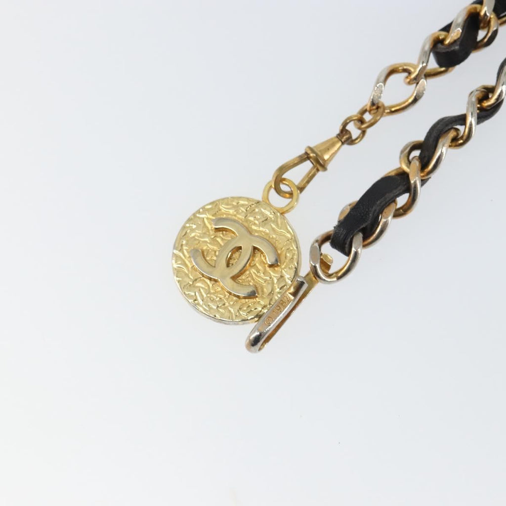 Chanel Vintage Logo Chain Belt Metal And Leather Black Metal Belts Accessory