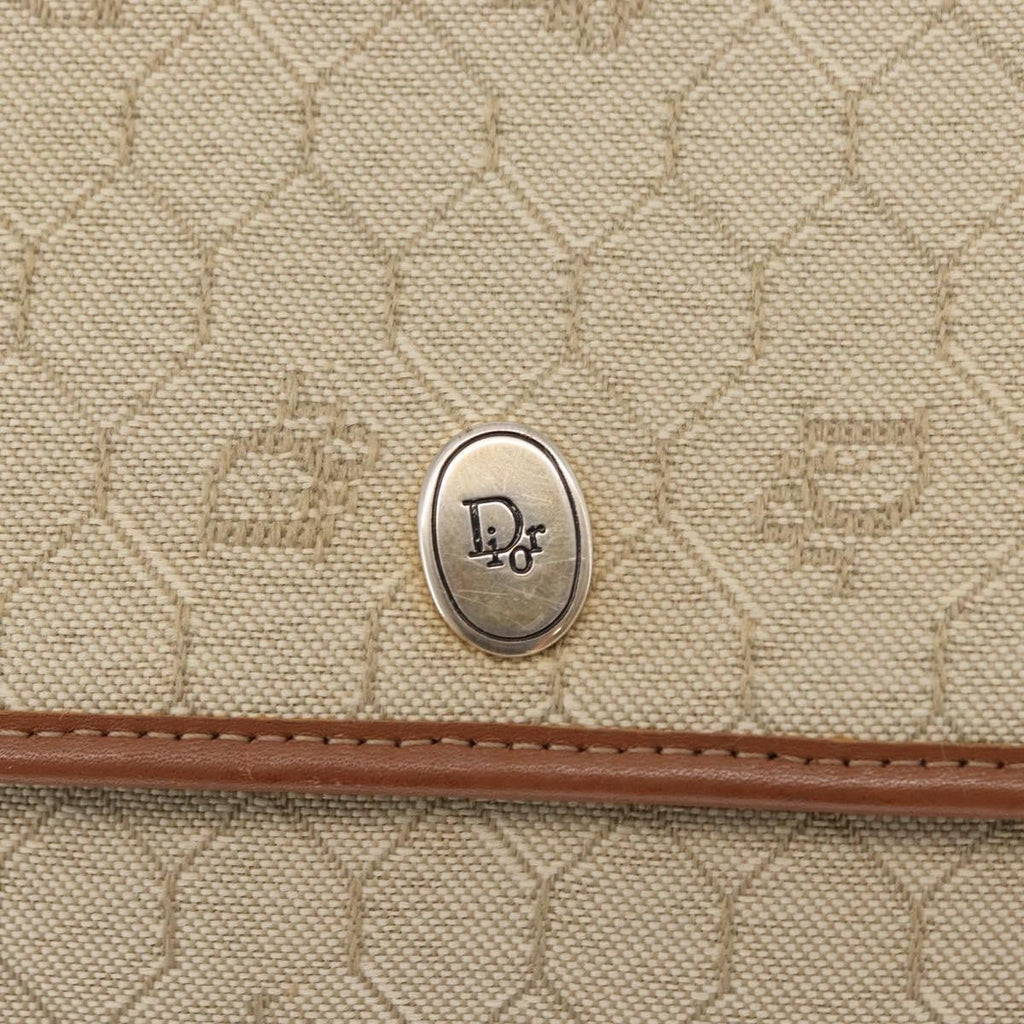 Christian Dior Vintage Honeycomb Chain Canvas Beige Canvas Shoulder Bag Bag (Pre-Owned)