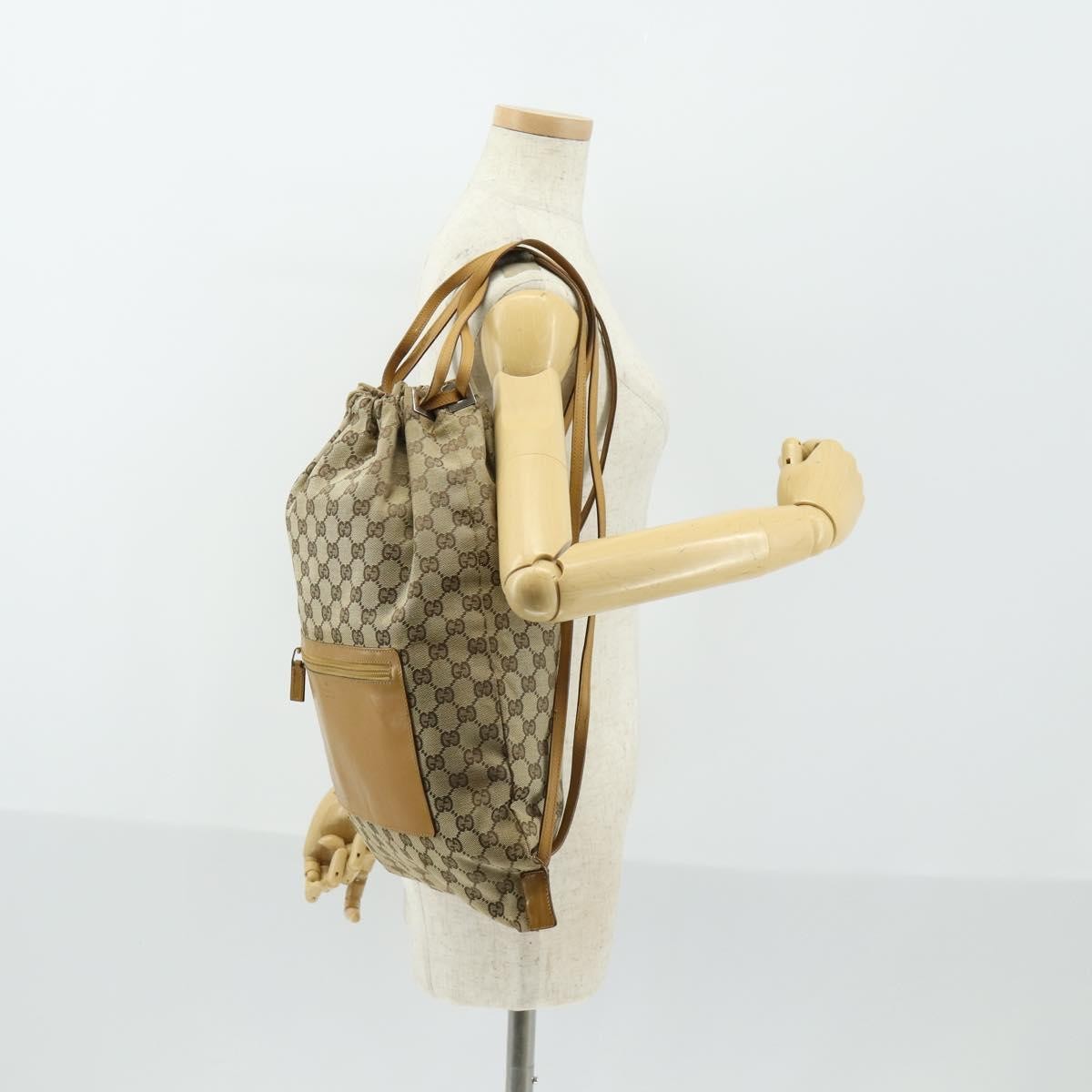 Gucci Drawstring Backpack Gg Canvas Beige Canvas Backpack Bag (Pre-Owned)