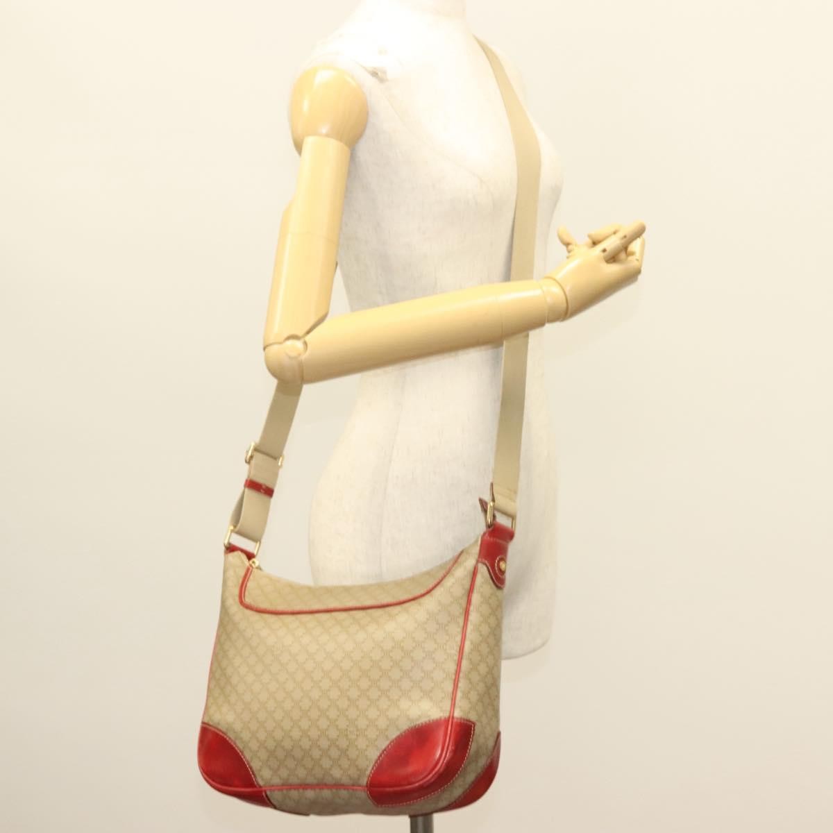 Celine Vintage Macadam Shoulder Bag Canvas And Leather Beige Canvas Bag