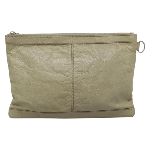 Balenciaga Classic City Clip Pouch Leather Beige Leather Clutche & Pouche