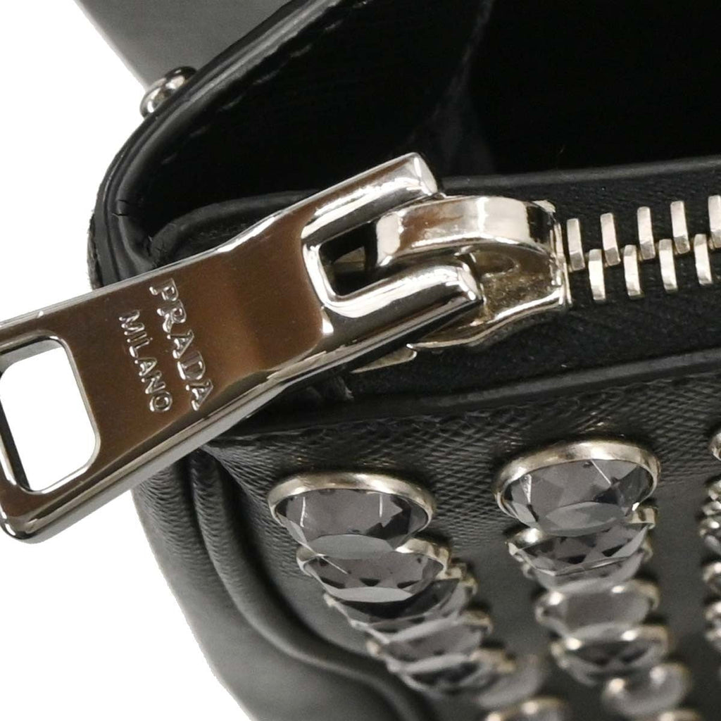 Prada Grommet Galleria Double Zip Tote City Calfskin Black Leather Shoulder Bag Bag