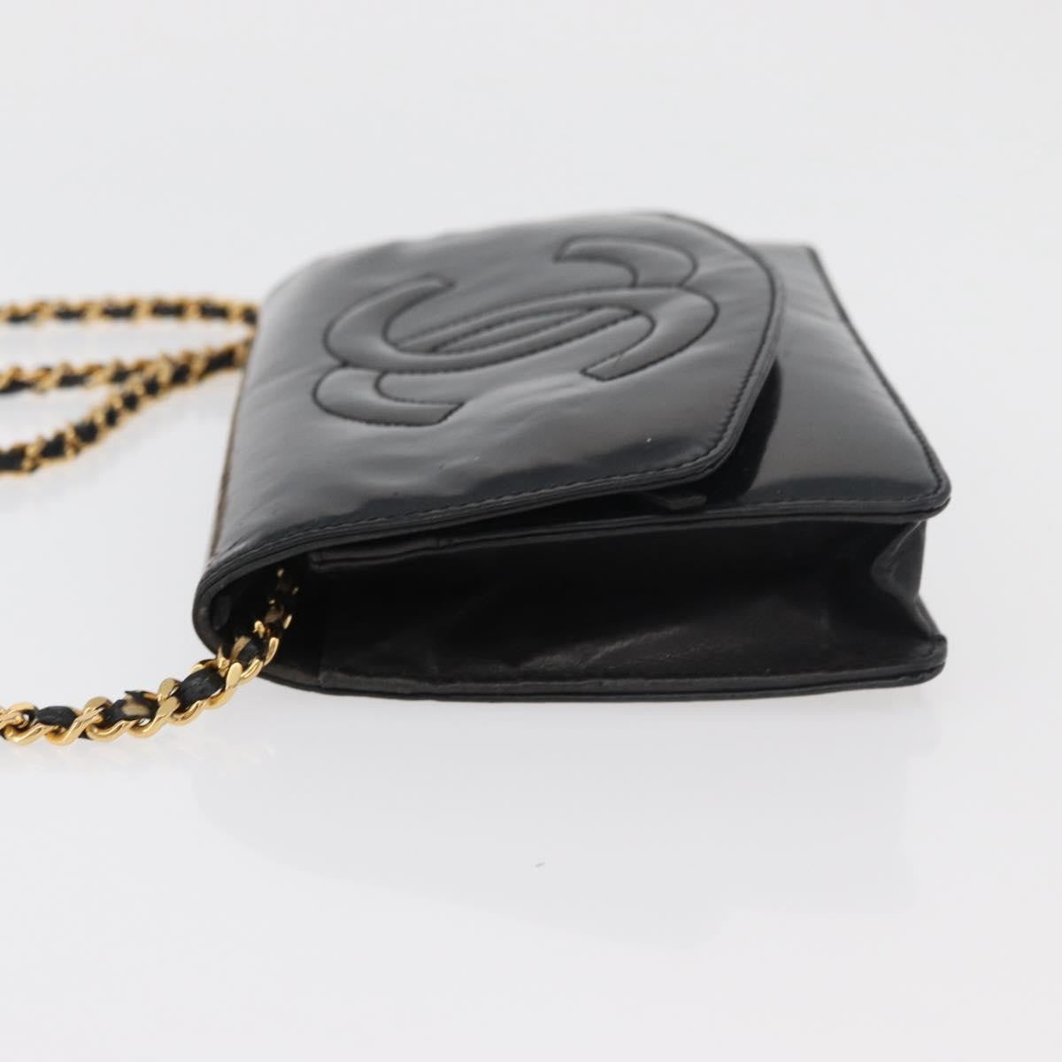 Chanel Vintage Cc Wallet On Chain Patent Black Patent_Leather Shoulder Bag Bag